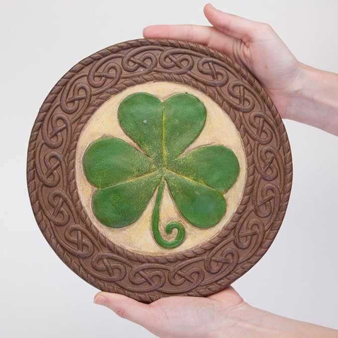 Bits and Pieces - Glow in the Dark Shamrock Garden Stone - Irish Garden Decor Yard Art Accent - 10" x 10" Round Durable Polyresin Stepping Pavers for Landscaping and Outdoor Pathways