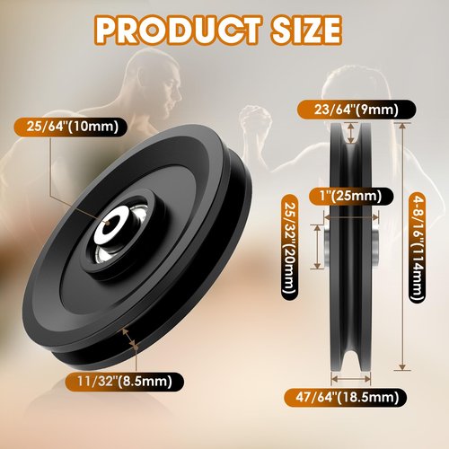 Anobeyi 114mm/4.5" Universal Nylon Bearing Pulley System, Gym Workout Cable Pulley Wheel & Weight Attachment Replacementfor Home Gym, Pulldown Smith Machine, Garage Lifting Equipment (Black-8pcs)