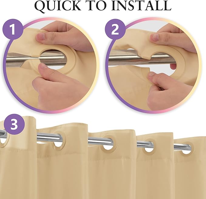 River Dream Stall Size No Hook Beige Shower Curtain Soft Microfiber - 36" Wide Small Fabric Shower Curtain Set for Narrow Stall, Waterproof & Washable, Bottom Magnets, Beige, 36x74