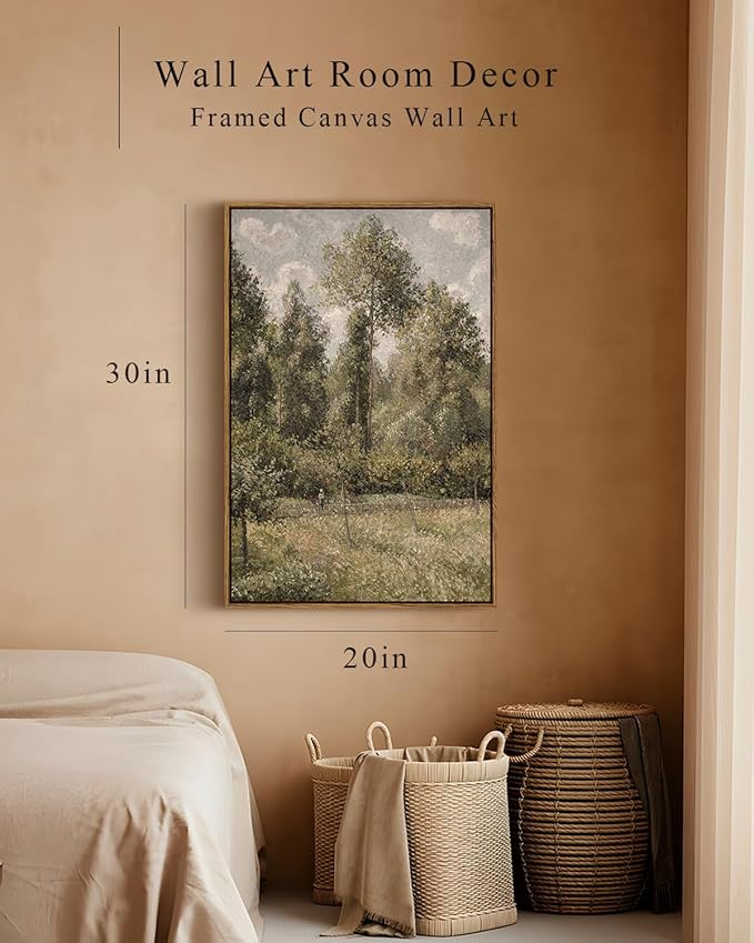 InSimSea Framed Canvas Prints Art Vintage Decor, Bushes Poplars Nature Landscape Paintings, Large Prints, Farmhouse Decor, Classical Wall Decorations for Bedroom Living Room Bathroom, 20"x30"