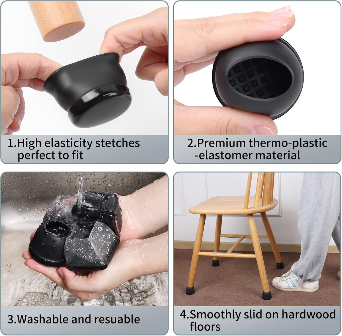 Ezprotekt 24 Pcs Large Black Chair Leg Sliders for Carpet, Round Chair Glides for Rug, Teflon Furniture Pad Bar Stool Leg Protectors Caps to Slide Smooth (XL Fit: 1-2/5" to 1-13/20")