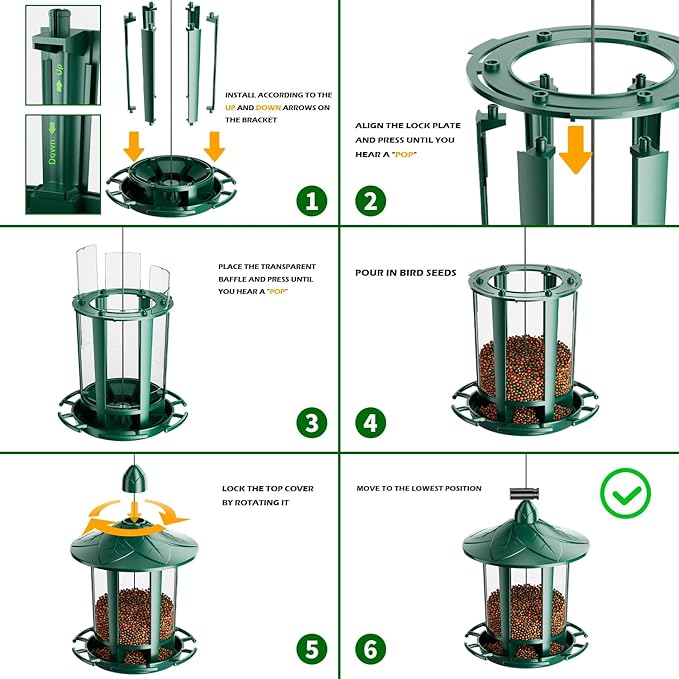 Birdream 2 Pack Bird Feeders for Outdoor Hanging, Assembly Required, 1-Min Easy Setup, Charming Castle Design, Attracting Cardinals Chickadees Goldfinches & Sparrows - Green