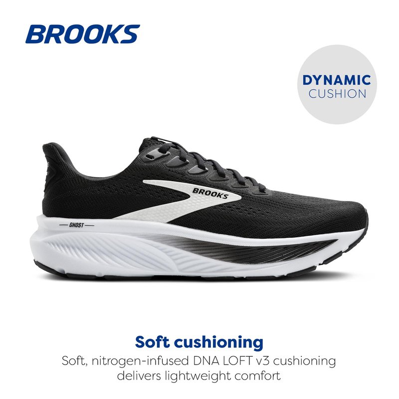 Brooks Men’s Ghost 17 Neutral Running Shoe - Black/Grey/White - 7.5 Medium