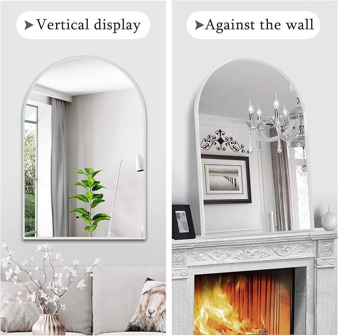 22" x 30" Silver Arched Mirror, Arch Bathroom Vanity Mirror, Modern Aluminum