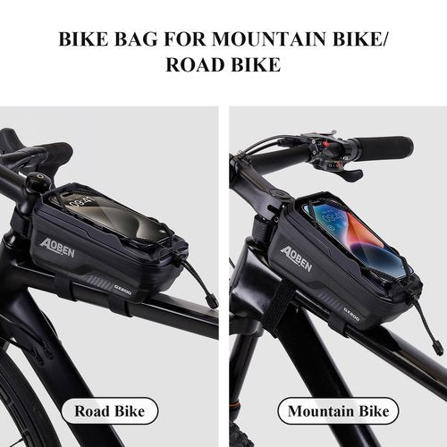 Aoben Bike Bicycle Phone Front Frame Bag for Mountain Bike Road Bike, EVA Hard Casing Bike Phone Holder Bike Phone Mount for MTB, Bike Bicycle Accessories for Cell Phone Under 6.8 Inches (Black)
