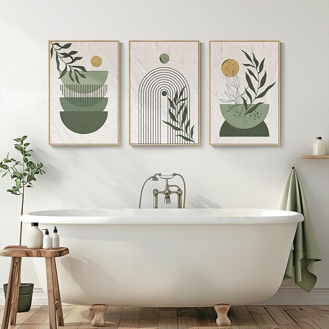 Large Framed Sage Green Boho Wall Art