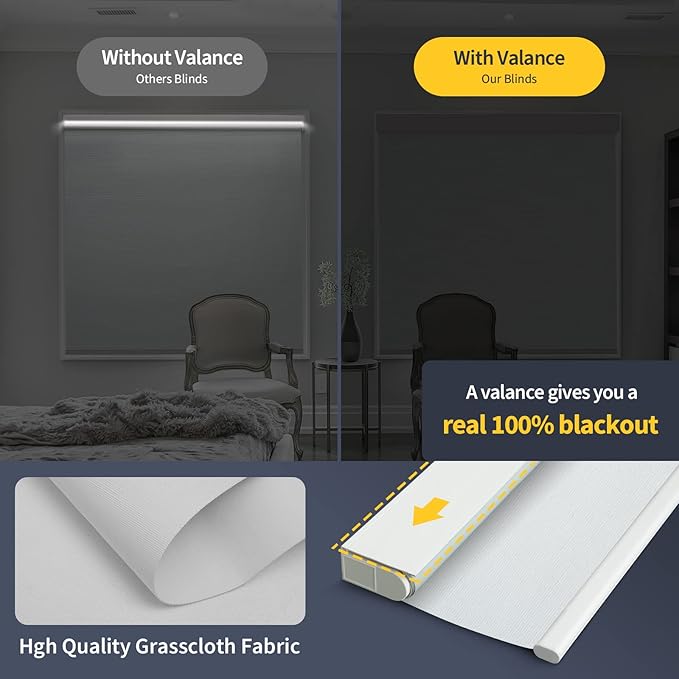 Motorized Blinds with Remote, Grasscloth Fabric Smart Blinds with Valance Cover