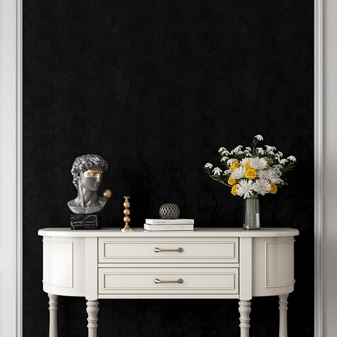 YENHOME 30"X393" Black Peel and Stick Wallpaper Vintage Velvet Wallpaper