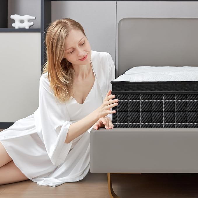 12 Inch Black Twin Spring Mattress,Medium Firm with Gel Memory Foam,Individually Pocketed Coil,Fiberglass-Free Fire Retardant CertiPUR-US Certified,75"*39"*12"