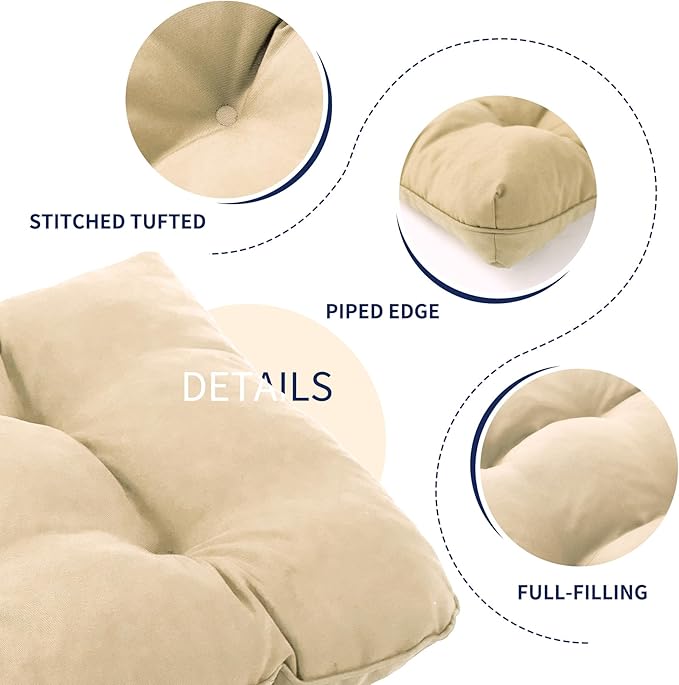 IPYNBAP Outdoor Bench Cushion, 48x18x5 Inch, Waterproof Bench Cushion for Outdoor/Indoor Furniture, Tufted Patio Bench Seat Cushion, Fade Resistant Outdoor Cushions for Porch Swing Couch, Beige