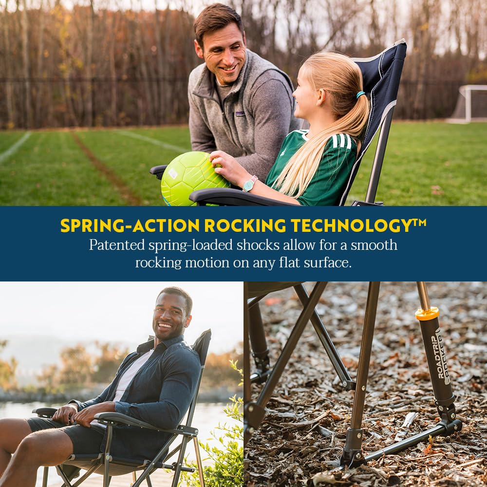 GCI Outdoor Roadtrip Rocker Camping Chair | Portable, Folding Rocking Chair with Solid, Durable Armrests, Drink Holder & Comfortable Extended Backrest — Hunter Green