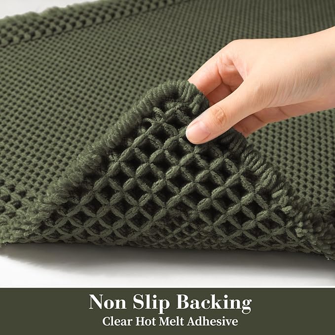 RESARE Waffle Bath Mat for Bathroom, Super Absorbent Bathroom Rugs Non Slip Machine Washable, Ultra Soft Quick Dry Boho Bath Rugs with Tassels for Floor, Upgraded Bordered Design, 17"x24" Green
