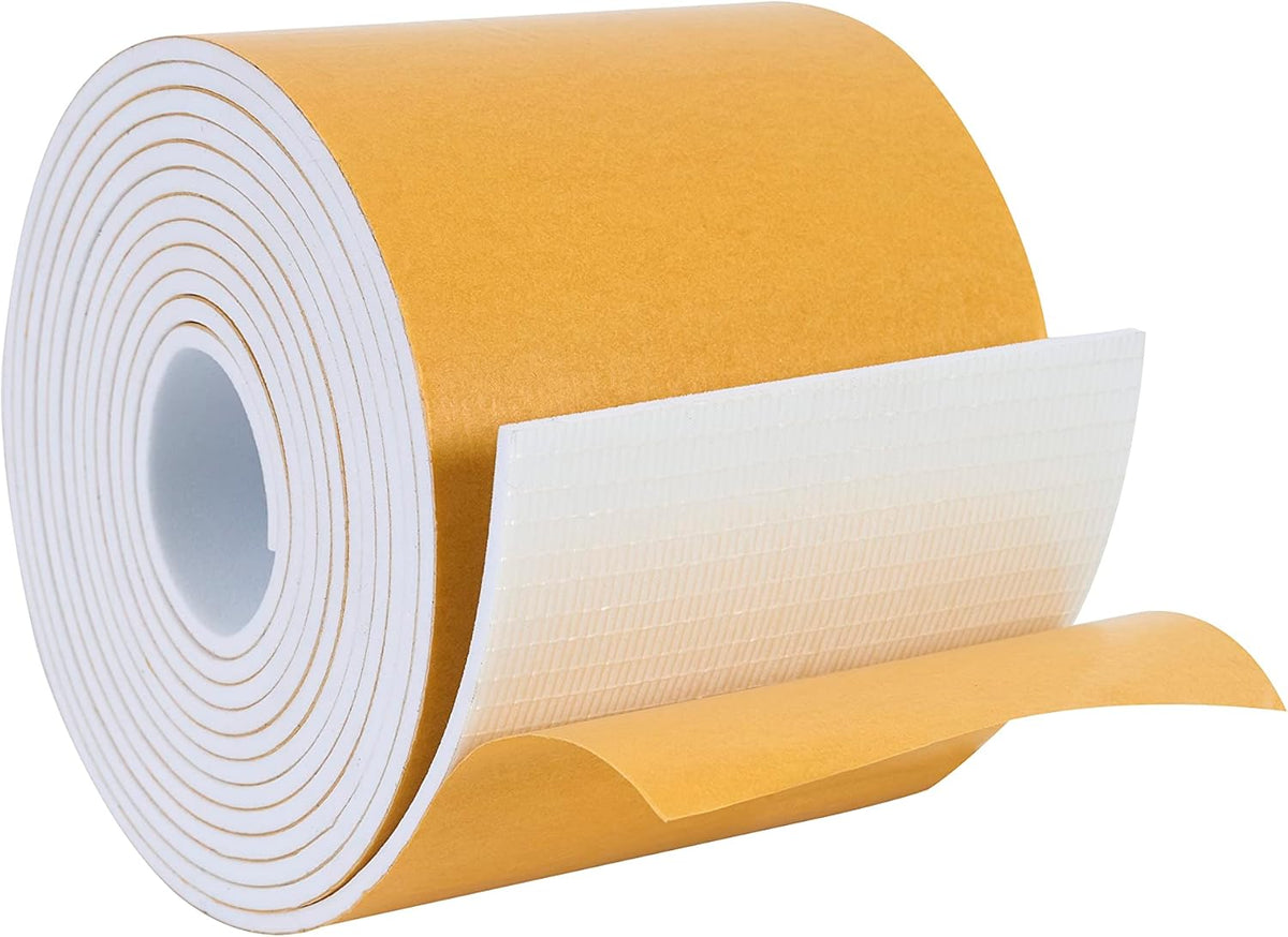 High Density Foam Weather Stripping Door Seal Strip Insulation Tape Roll for Insulating Door Frame, Window, Air Conditioner | Self Adhesive Sealing Weatherstrip (4 in x 1/16 in x 10 Ft, White)