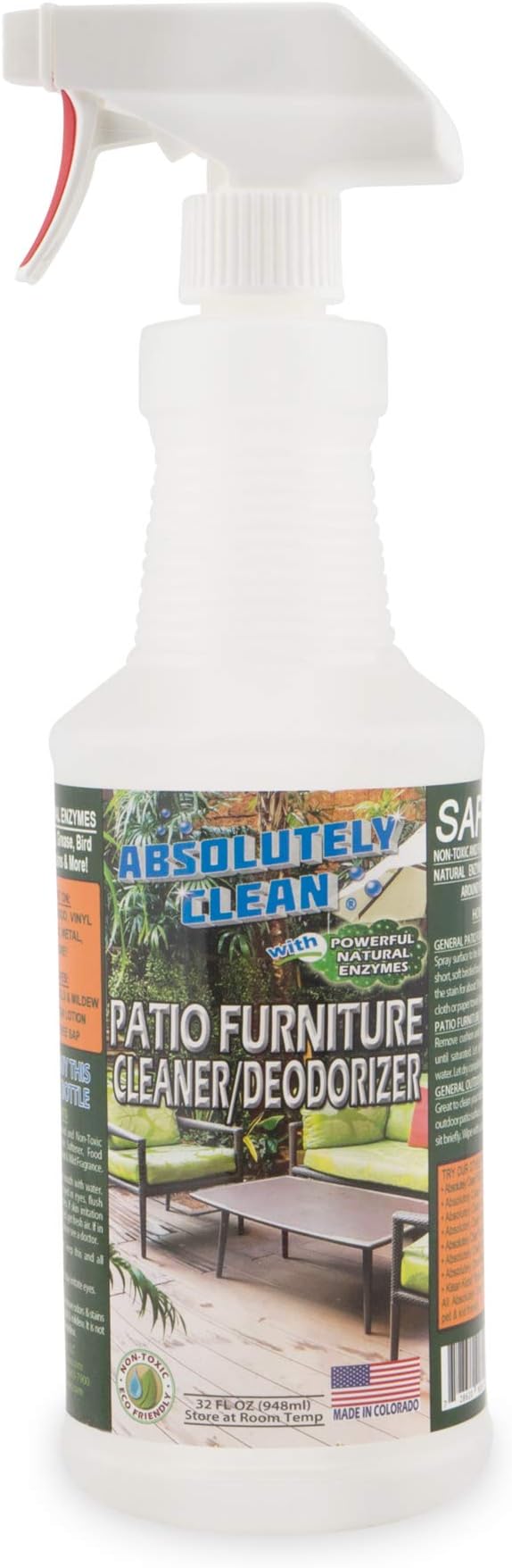 Amazing Patio Furniture Cleaner - Natural Enzyme Easily Remove Dirt, Bird Droppings, Food and Mildew Stains and More from Your Outdoor and Patio Furniture - USA Made