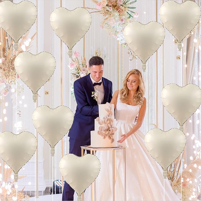 Cream Heart Balloons, 18 Inch Cream Heart Foil Balloons, 12Pcs Boho Beige Heart Shape Foil Balloon, Cream White Helium Foil Balloon Party Decoration for Boho Wedding Girls Women Birthday Baby Shower