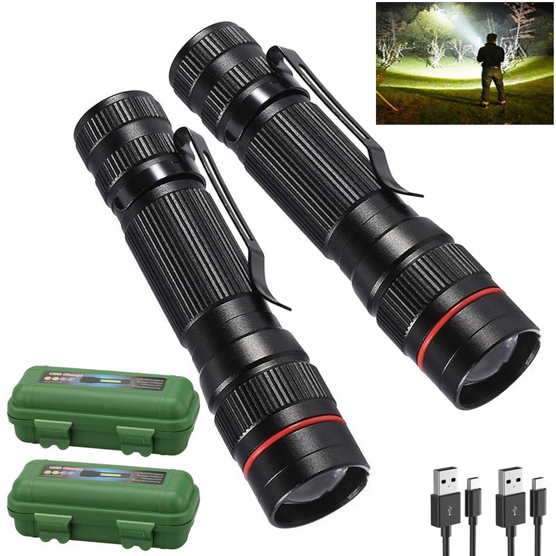 Wrrozz Flashlight Rechargeable 2 Pack, High Lumens LED flahlight, Super Bright Small Flash Light, Mini Pocket Torch, Zoomable Portable Keychain Flashlights for Camping, Emergencies, Travel, Home