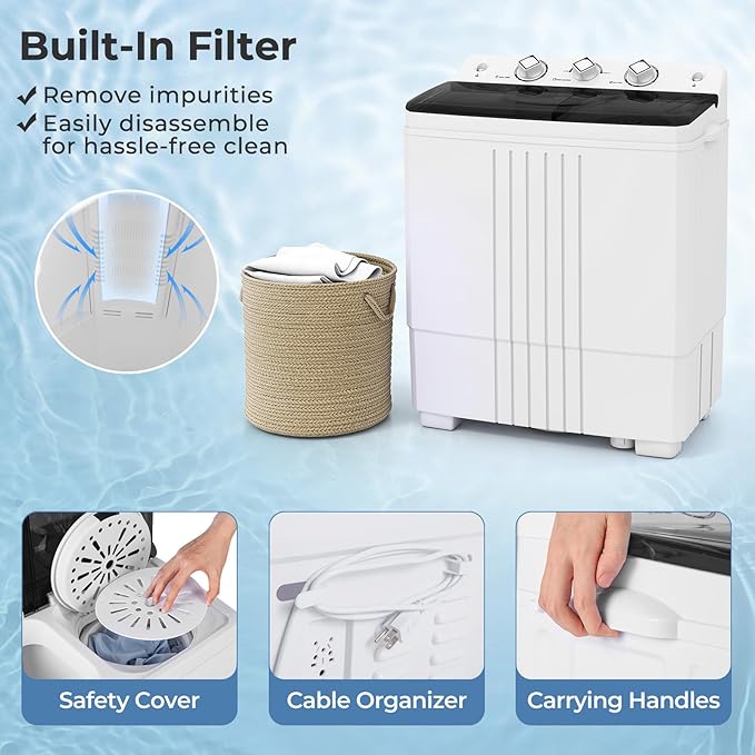 Giantex Washing Machine, 20Lbs Capacity, Washer and Spinner Combo, Portable Compact Twin Tub 12Lbs Washing and 8Lbs Spinning, Inlet and Drain Hose, Laundry Washer for Apartment RV Dorm