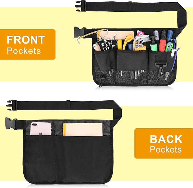 Gardening Tool Waist Bag Belt Heavy Duty Oxford Tool Apron with 7 Pockets of Different Sizes and Depth (Black)