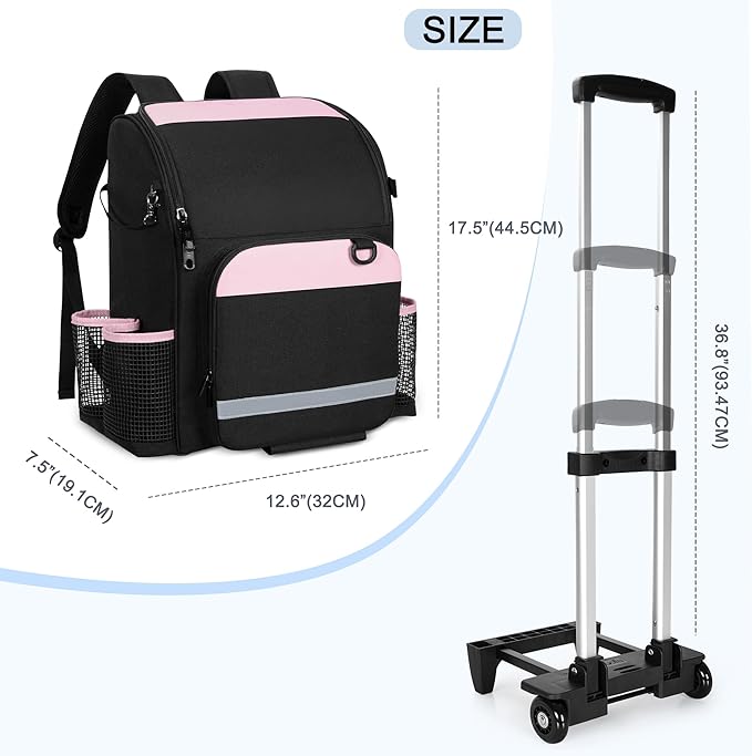 LoDrid Rolling Cleaning Backpack with Detachable Trolley, Professional Cleaning Supply Bag with Wheel, Mobile Cleaning Cart with Handle and Shoulder Strap, Cleaning Bags for House Cleaners, Bag Only