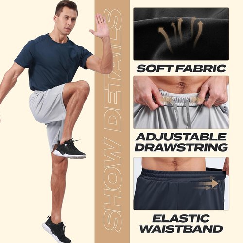 BOOJO Athletic Gym Shorts - 5 Pack Quick Dry Black Basketball Shorts with Pockets for Activewear