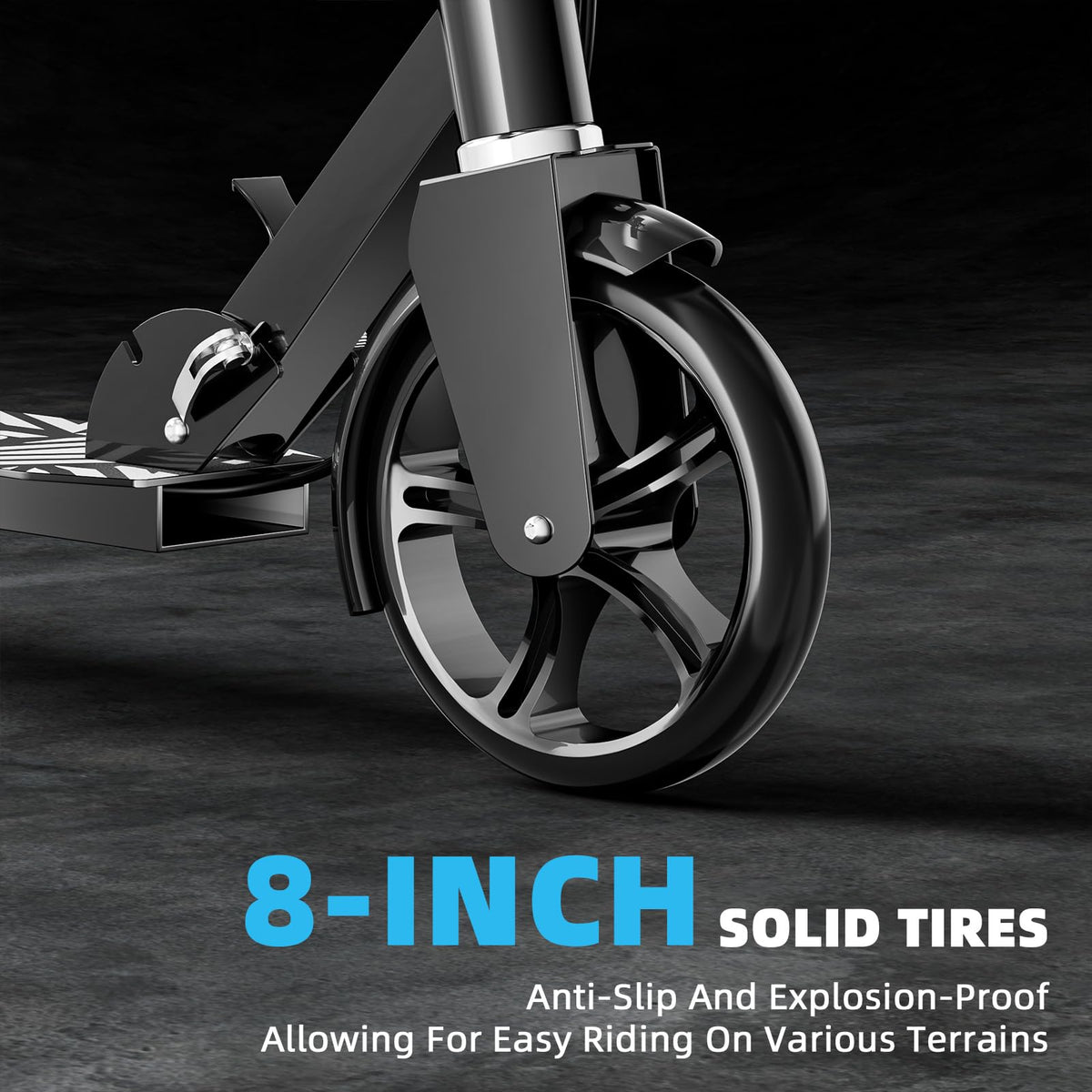 Scooters for Kids 8-12, Teens & Adults - Lightweight, Foldable, 8-Inch Big Wheels, Hand Brake & Bell, 4 Adjustable Height Levels, 240 lbs Max Load - Perfect for School, Campus and Park Rides Black
