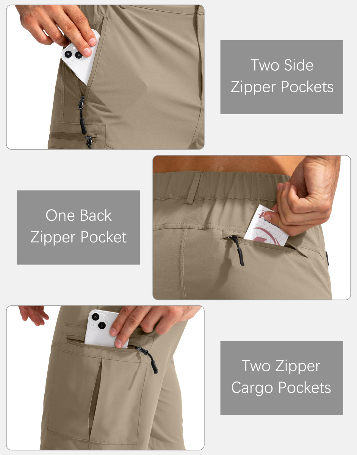 Pudolla Men's Hiking Cargo Shorts 9" Lightweight Outdoor Work Shorts for Men Travel Golf Camping Casual with 5 Zipper Pockets(Dusty Khaki XX-Large)