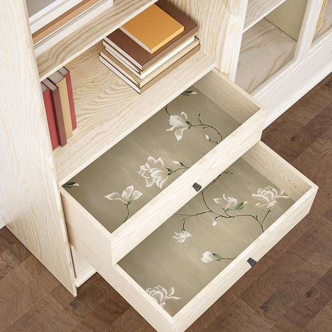 Laatse Floral Wallpaper Peel and Stick 17.5" x 393" Khaki Floral Contact Paper