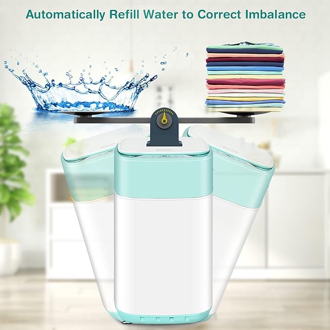 COSTWAY Portable Washing Machine, 8 Lbs Capacity, Built-in Drain Pump, Compact Laundry Washer with 6 Programs, 6 Water Levels, Child Lock, Full-Automatic washer for RV, Dorm, Apartment, Green