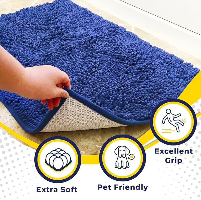 Muddy Mat® | Super Water Absorbent Door Mat Indoor, Microfiber Quick Dry Chenille Entryway Rug, Slip Resistant Front Door Mat, Indoor Mats for Entryway, Machine Washable Pet Rug, Periwinkle 30" x 60"