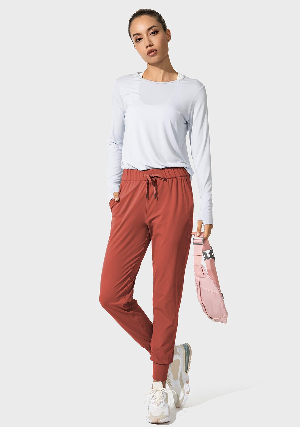 SANTINY Women's Joggers Pants Pockets Drawstring Running Sweatpants for Women Lounge Workout Jogging(Savannah Red_XXL)