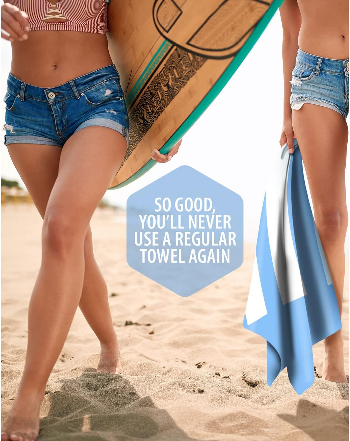 VENTURE 4TH Microfiber Beach Towel - Quick-Dry, Compact & Sand-Free | Sky Blue Stripes, 35x78 Inches