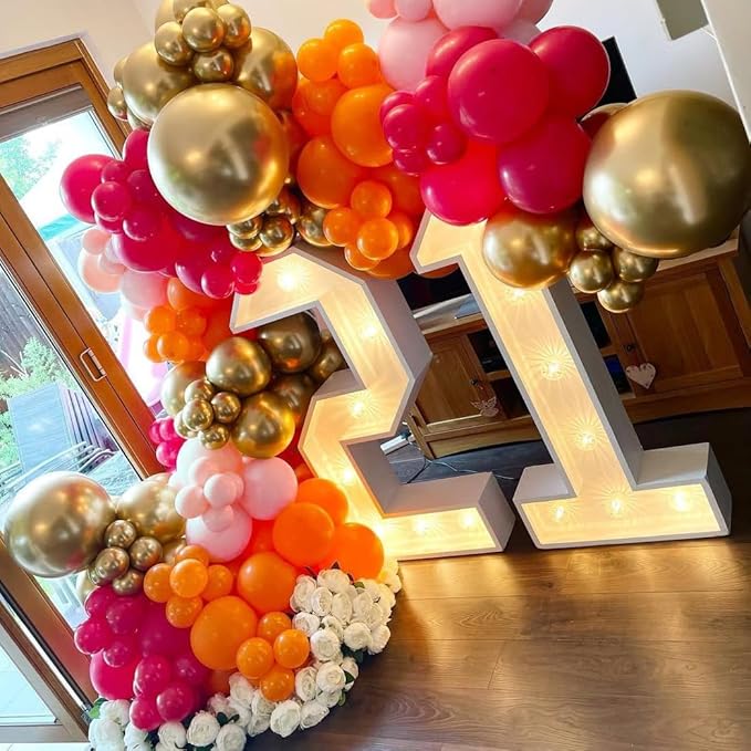 Pink and Orange Balloons Arch Kit, 162pcs Hot Pink Orange Metallic Gold and Confetti Balloons for Bridal Baby Shower Wedding Bachelorette Birthday Fall Party Decorations