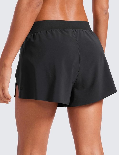 CRZ YOGA Women's Athletic Running Shorts - Lightweight V Split Design with Liner for Gym Workouts