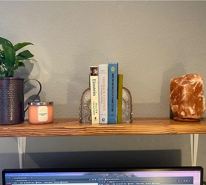 JIC Gem Natural Decorative Agate Book Ends Geode Bookends Stone Bookends for Shelves Book Ends to Hold Books Heavy Duty with Rubber Bumpers for Décor Small Size(1 Pair, 2-3 LBS)