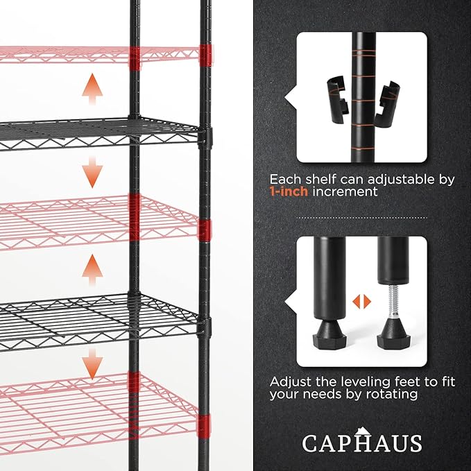 CAPHAUS 3/4/5-Tier Adjustable Height Wire Shelving Unit, Metal Steel Storage Shelve, Rack Shelving, Garage Shelving Storage Organizer, Utility Storage Shelf, 3-Tier Without Wheels, Black