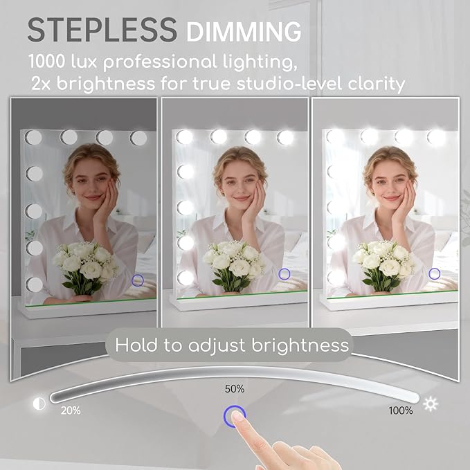 Hollywood Vanity Mirror with Lights, 3 Color Lights, 10x Magnification