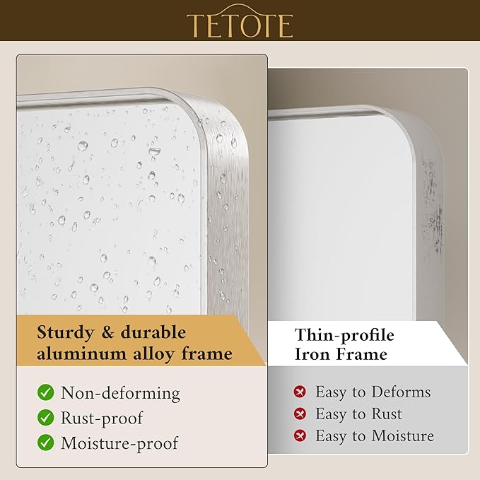 TETOTE 60 x 36 Inch Brushed Nickel Bathroom Mirror