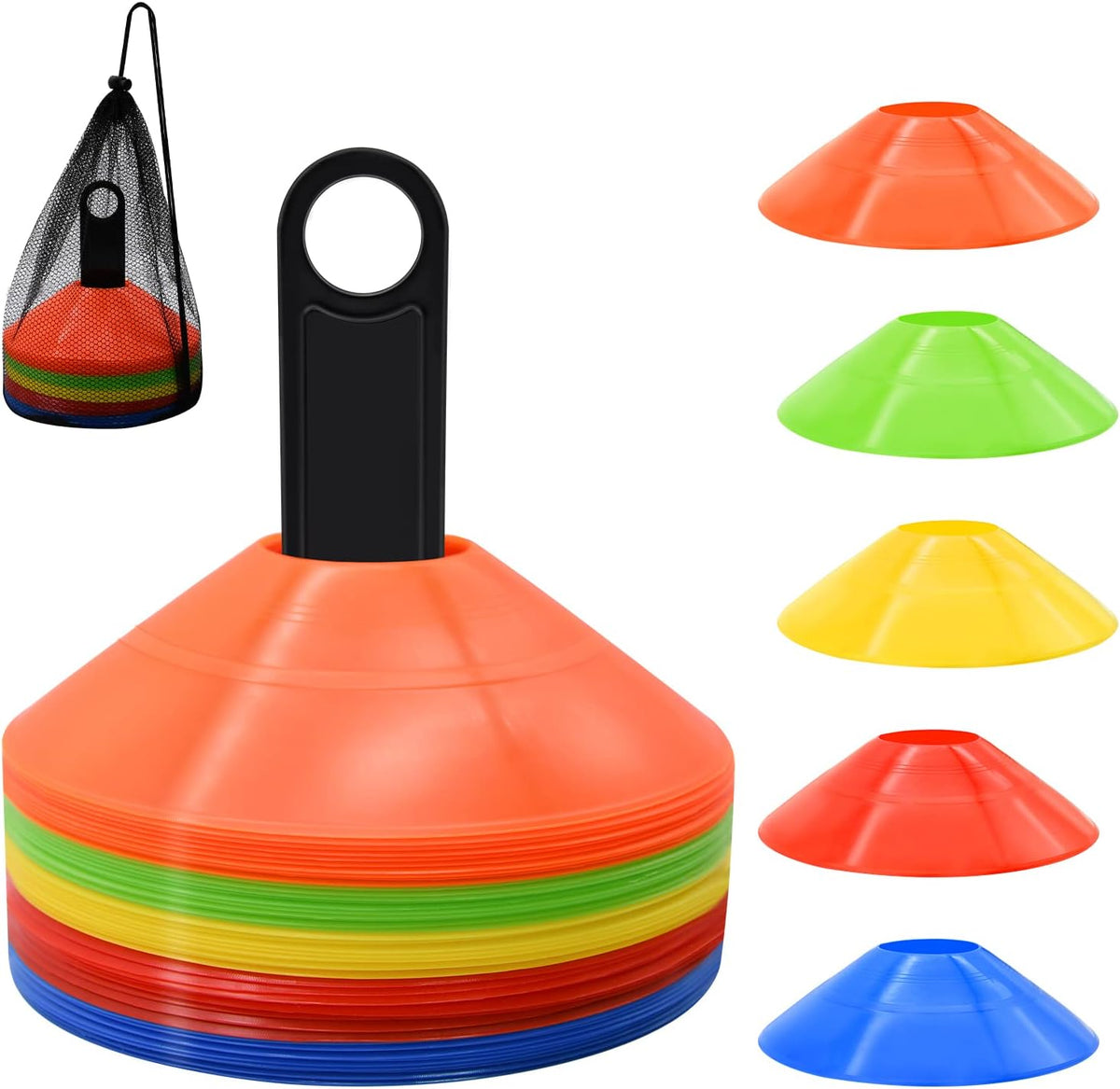 Skiennix Agility Soccer Cones - 25/50/100 Pcs with Carry Bag & Holder | Multi-Color Training Equipment