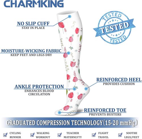 CHARMKING Compression Socks - 15-20 mmHg Support for Men & Women | 8 Pairs for Enhanced Circulation & Athletic Performance