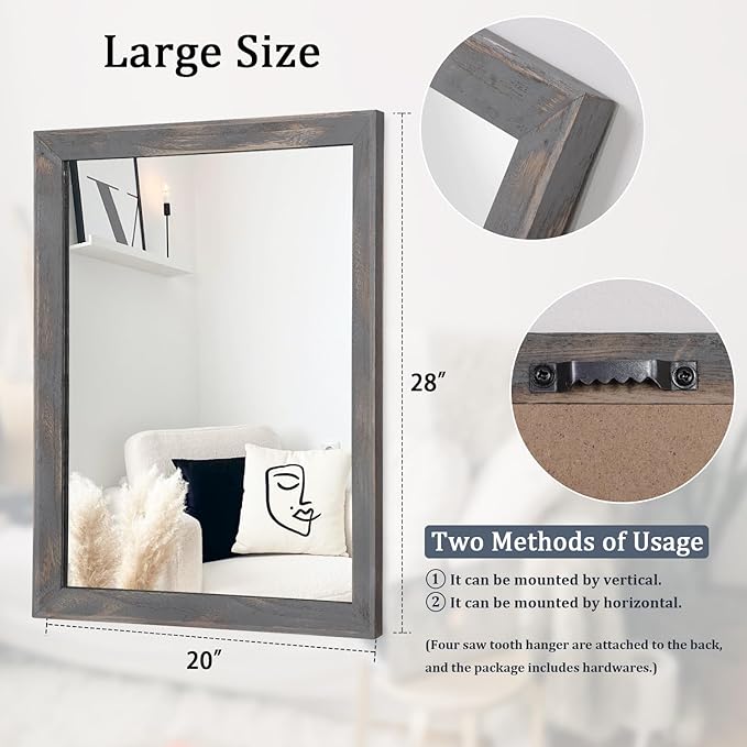 AAZZKANG Wooden Mirror Rectangle Rustic Mirrors