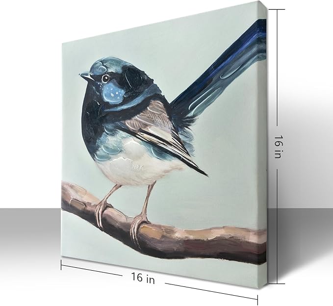 JolyWell Hand-Painted Bathroom bird wall artt, Sparrow canvas Wall Picture