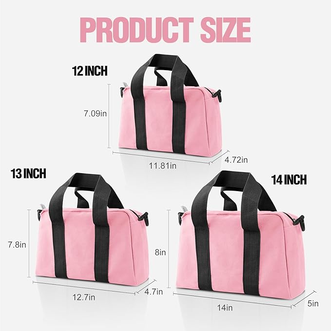 Small Tool Bag, Canvas Tool Storage Bag, Large Capacity Multipurpose Zipper Soft Tote Organizer Pouch for Electrician, Plumbing, Gardening,Tools Bags for Men (Pink, 12 Inch)