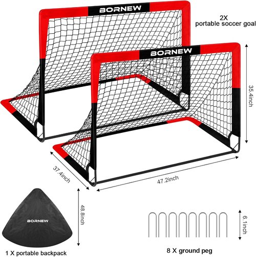 BORNEW Soccer Goals - Portable Pop Up 2 Pack for Backyard & Indoor Play | Sizes 7X5, 6X4, 4X3 ft