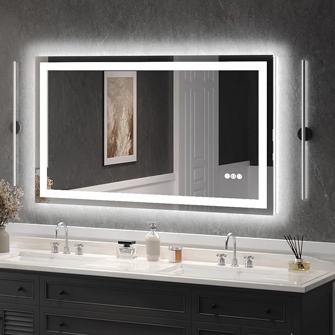 USHOWER LED Bathroom Mirror 55x30 Inch Tempered Glass
