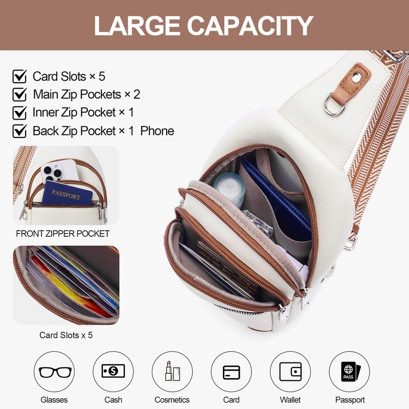 Lexiyat Anti Theft Crossbody Bags for Women Travel Chest Sling Bag Leather RFID Purse Fanny Pack Beige