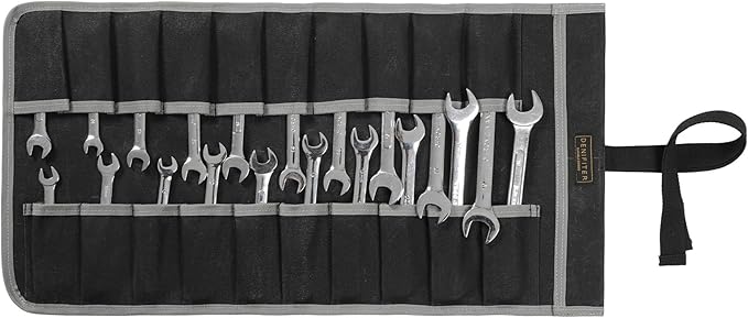 Wrench Roll Up Pouch (20 Slots), Portable Carry On Pouch Workshop Storage Woodworking Tools Organizer Bag Waxed Canvas Tool Roll & Black