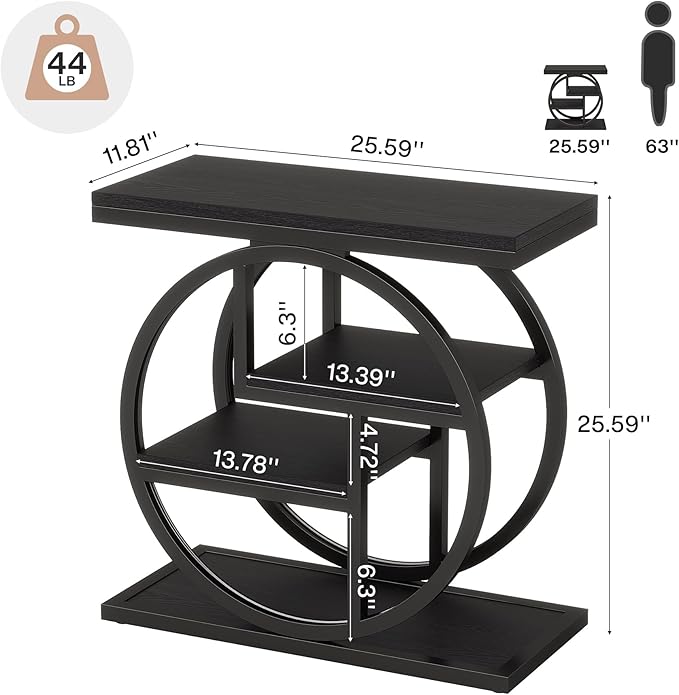 Tribesigns End Table Set of 2, 4-Tier Narrow Side Table with Storage Shelves, Wood Small Sofa Side Table with Geometric Metal Frame, Modern Bedside Table for Bedroom, Living Room, Black