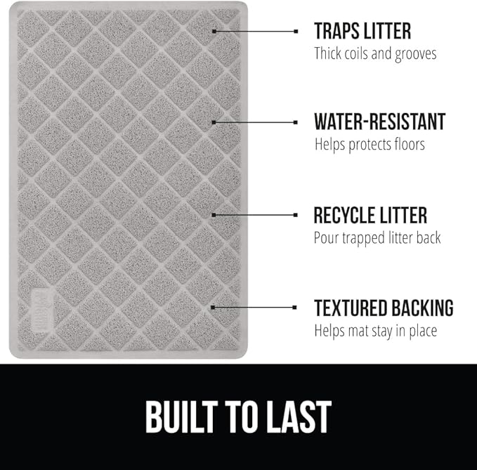 GORILLA GRIP Cat Litter Box Mat, Water Resistant, US Designed Kitty Litter Trapping Mats, Easy to Clean, Scatter Control, Less Mess and Clean Floors, Kitten Supplies for Indoor Cats, 24x17 Light Gray