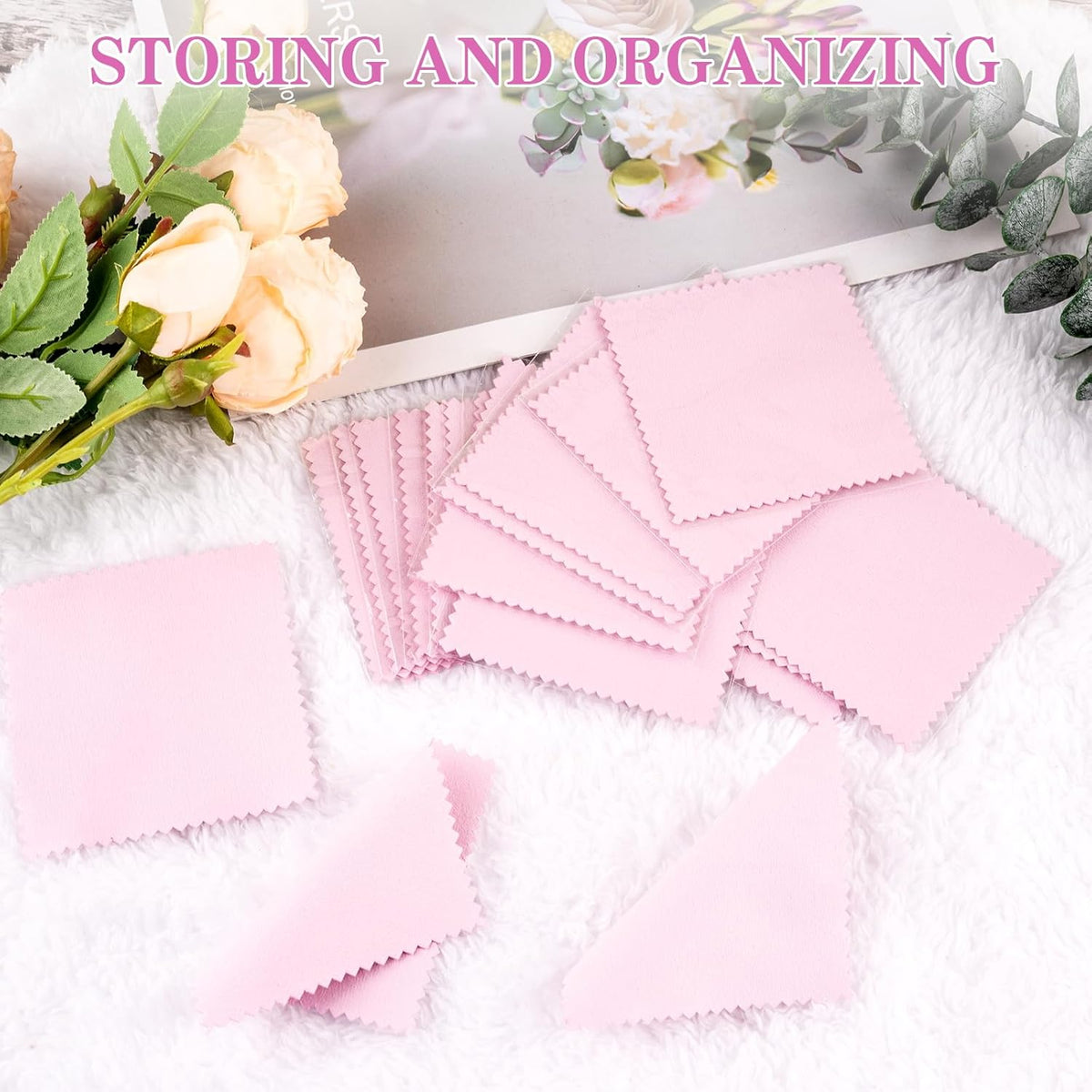 50 Pack Jewelry Polishing Cloth, 3.15" x 3.15" Pink Cleaning Cloths, Small Silver Cleaning & Polishing Cloth for Jewelry, Individually Wrapped.