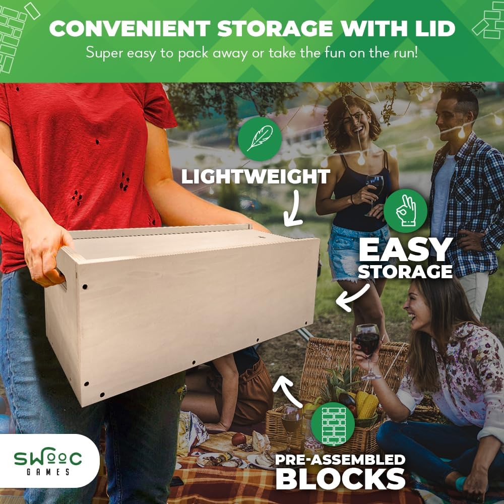 SWOOC Games® - Giant Tower Game | 3-in-1 Straightener, Table & Storage Box - Grows Up to 6ft